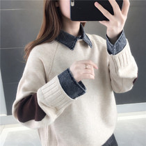 Fake two sets of headsweaters Lazy Wind Autumn Clothing 2022 New Foreign Air-Knit Sweater Women Wear early fall