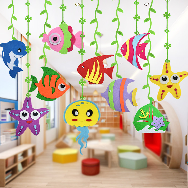 Kindergarten charm Pendant accessories Ocean wind fish classroom corridor environment layout Ring material creative decoration Air