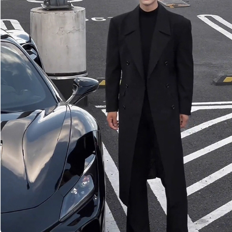 Suit Collar Woolen Coat Autumn and Winter High-End Preppy Style Mid-Length Trench Coat British Style Dandy Men's Black Suit Collar Woolen Coat Autumn and Winter High-End Preppy Style Mid-Length Trench Coat British Style Dandy Men's Black