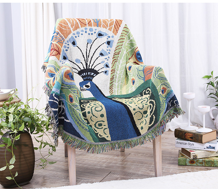 Peacock open screen single double sofa towel tiger chair sofa blanket knitted thread blanket tapestry decoration northern Europe