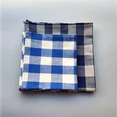 Men's blue plaid handkerchief with small square cotton simple style meal mat sweating double-sided pure cotton yarn small handkerchief
