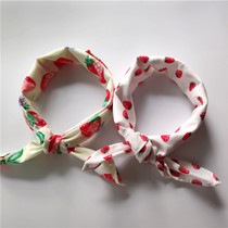 Small fresh and cute strawberry square scarf silk scarf Summer pure cotton cloth scarf printed bag headscarf Art All cotton small square towels