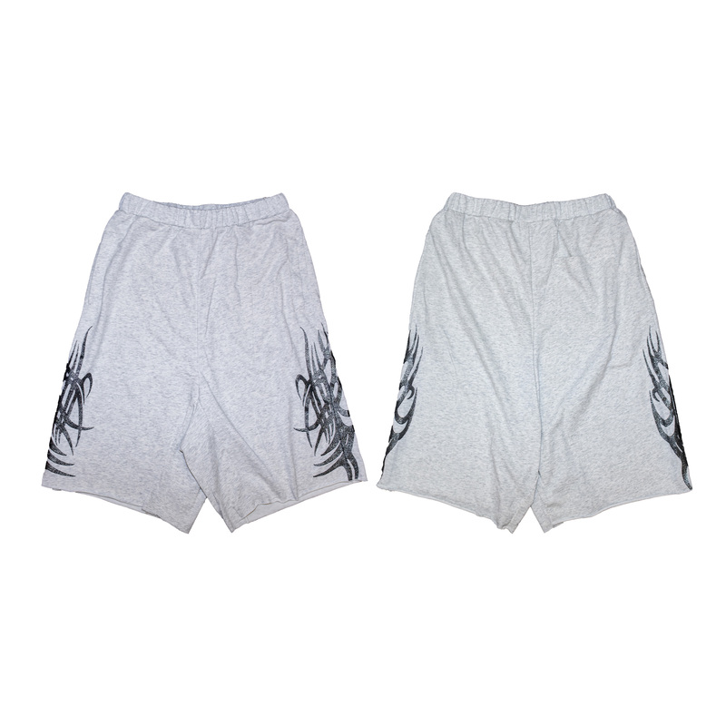 Jadegang26 Low-Rise Loose-Fitting Totem Glitter Cropped Pants White and Gray Sweatpants Shorts Jadegang26 Low-Rise Loose-Fitting Totem Glitter Cropped Pants White and Gray Sweatpants Shorts