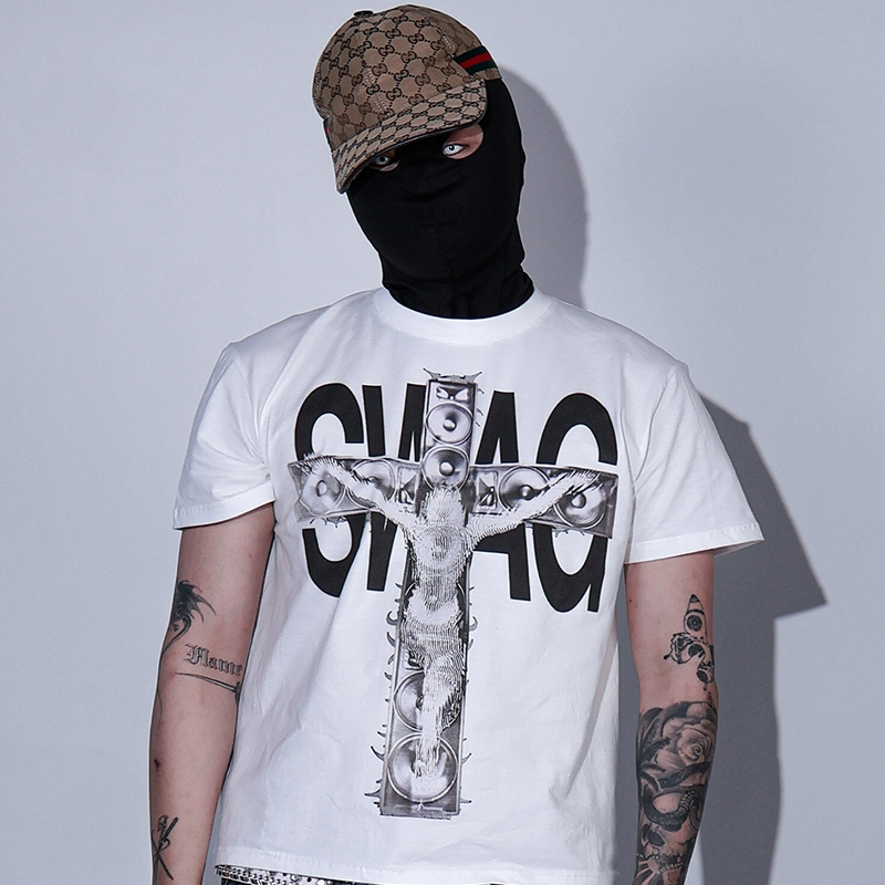 Jadegang26Ss Spring Swag Digital Direct-Printed White Short Wide Slim-Fit Short-Sleeve T-Shirt