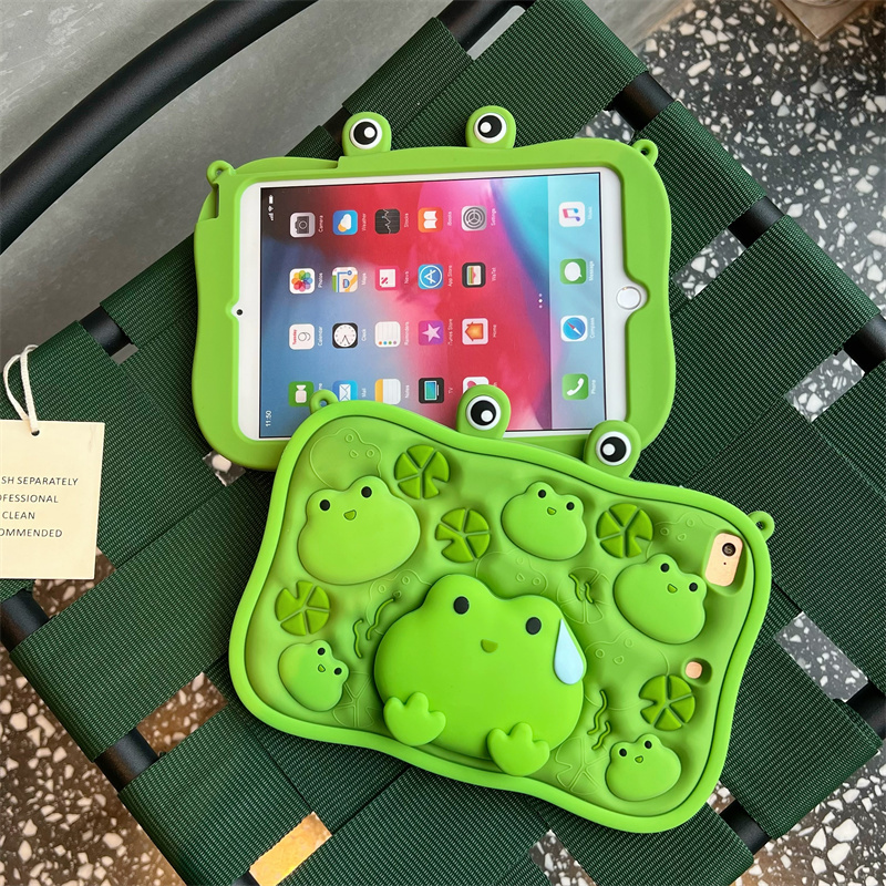 Telescopic Stand Green Frog Suitable for Apple iPad 10 Generation Tablet Protective Case Ipadair5 Silicone Mini6/Air3/Air2 Cute Ipadpro2021 Student Ipad9 Cartoon Soft