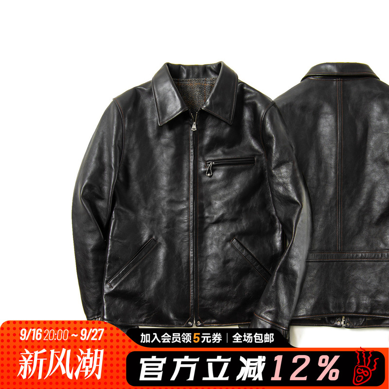 Play! Sport Jacket! 30S Genuine Leather Jacket Vintage Coat Horsehide Leather Jacket for Men