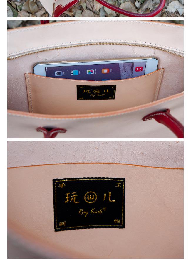 Сумка 玩儿！碰撞系列！手工tote bag女包植鞣革拼油腊皮手提真皮托特包 Playing tired child