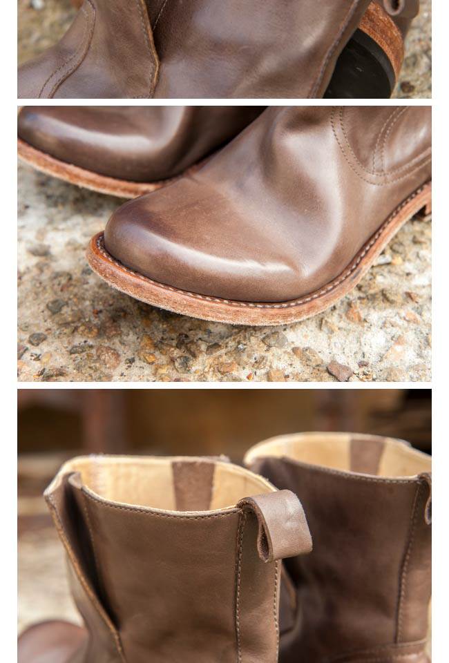 Джинсовые ретро кожаные короткие сапоги, из натуральной кожи 