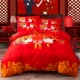 Đám cưới dày lớn màu đỏ đám cưới bốn mảnh 1.8m2.0m ​​giường đôi lễ hội giường ngủ thân thiện với chăn loại tấm bìa - Bộ đồ giường bốn mảnh