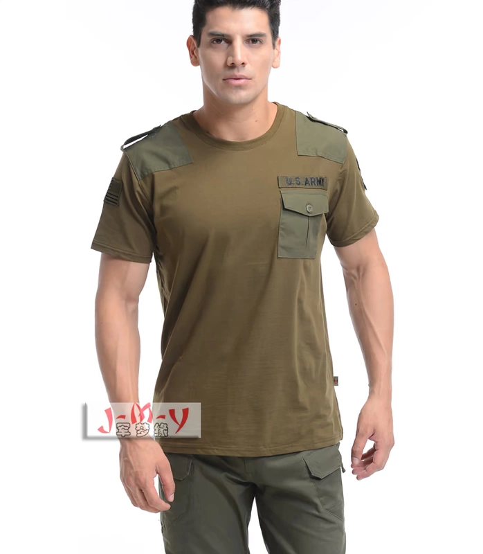Giải trí ngoài trời mùa hè lỏng lẻo tay áo ngắn quân đội đam mê quần áo nam cổ tròn ngụy trang cotton thấm mồ hôi - Những người đam mê quân sự hàng may mặc / sản phẩm quạt quân đội áo mưa quân đội