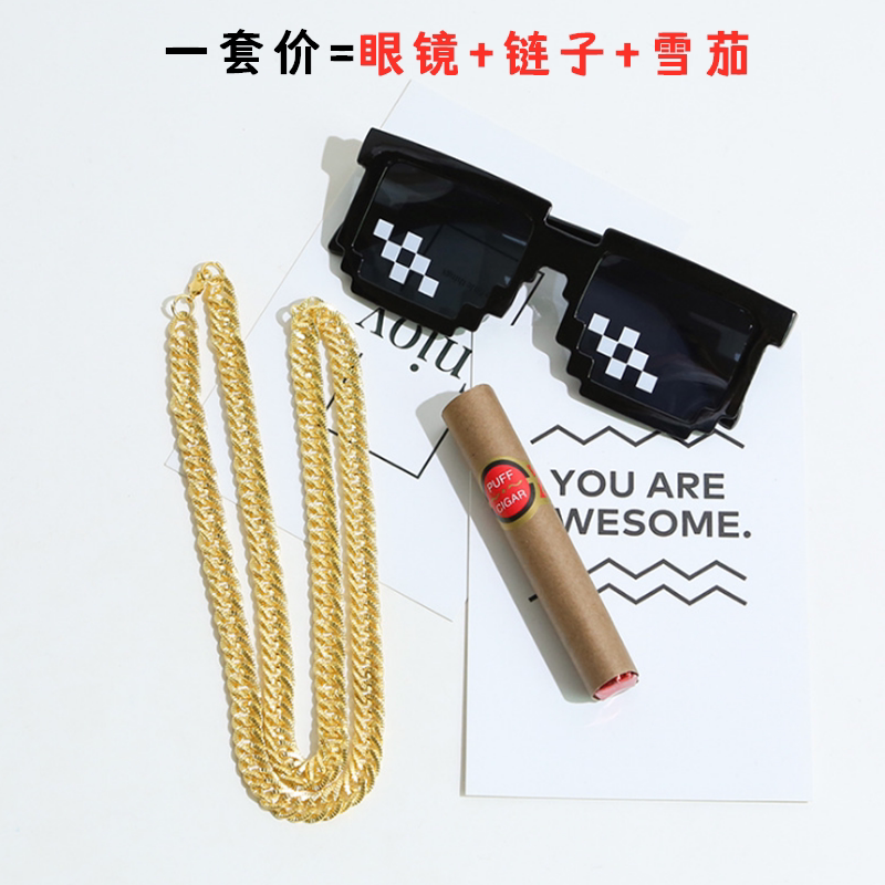 Funny mosaic glasses coerce funny gold chain cigar film building photography props