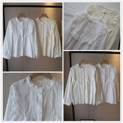 Free Shipping Spring and Summer Lace Crochet Square Collar Ruffled Cotton Soft Hollow-Out Water-Soluble Shirt B241