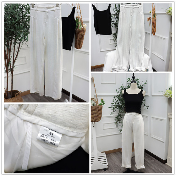 Free Shipping New Style Pocket Pleated High-Waisted Wide-Leg Old Money Style Tencel Linen Pants 628