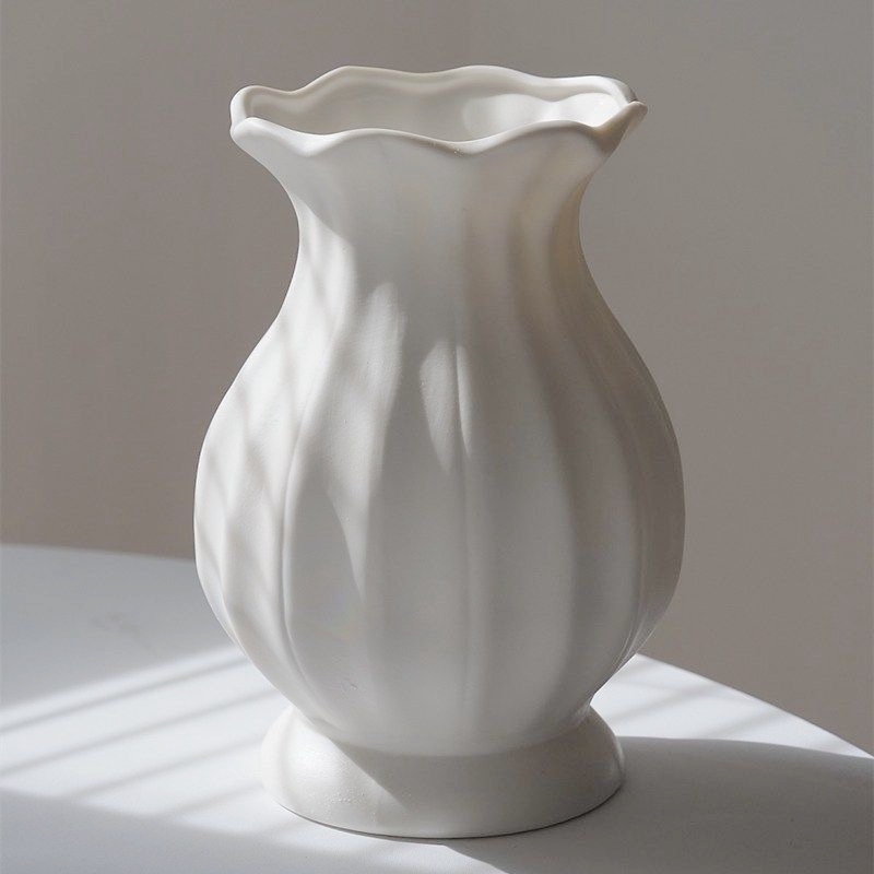 Desktop Ceramic Vase Large White Simple Modern Dried Flower Vase Flower Arrangement Water-Cultured Flowers Home Decoration Ornaments