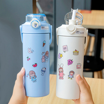  Portable cartoon thermos large capacity 1000ml Portable straw cup Adult 304 stainless steel outdoor thermos pot