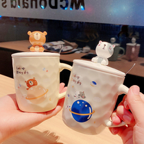 Three-dimensional animal mug with lid spoon Girl cute Rabbit ceramic cup Girl Bear super cute kitten water cup