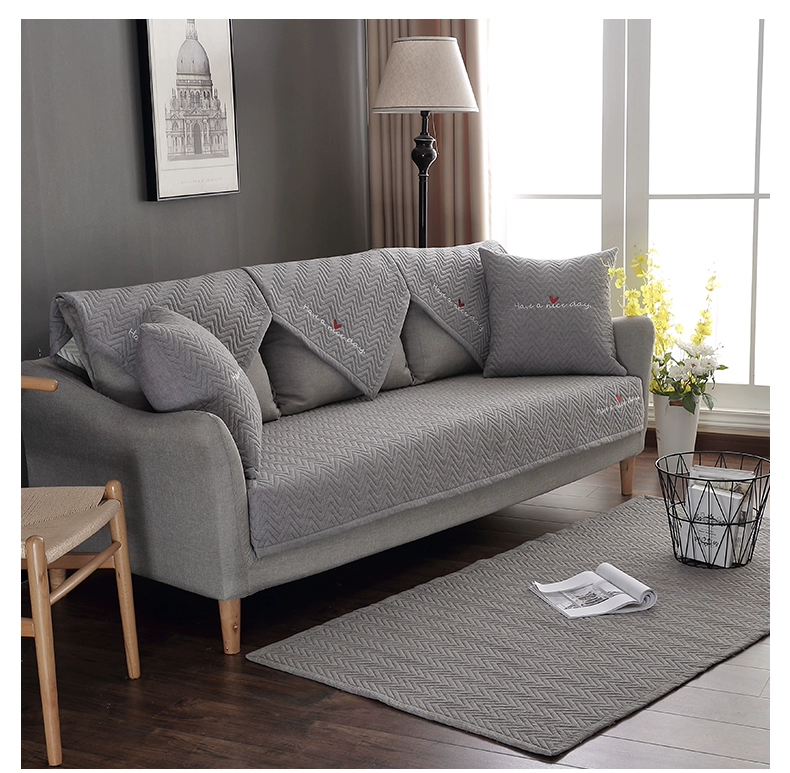 Đệm sofa Bắc Âu chống trượt vải cotton sofa đệm hiện đại tối giản khăn khăn trải đầy đủ cho mùa đông - Ghế đệm / đệm Sofa