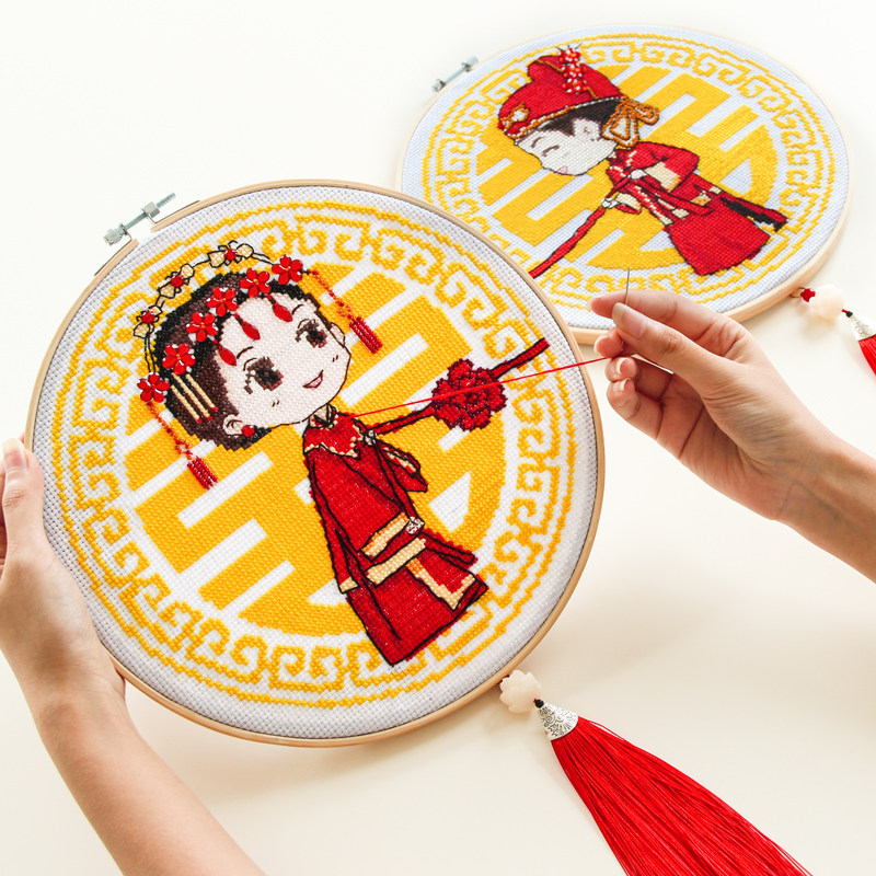 cross stitch 2020 new living room small piece of their own line embroidery couple wedding love pendant handmade pair 2021