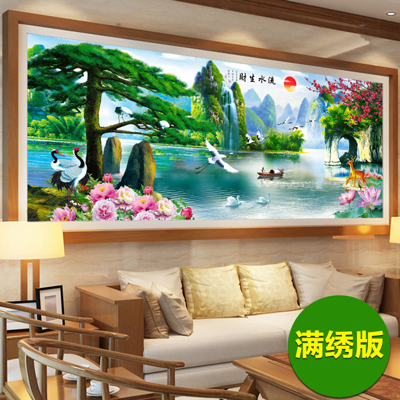 2020 welcome guest pine cross embroidered new living room scenic landscape painting with great full embroidery thread embroidered Chinese wind