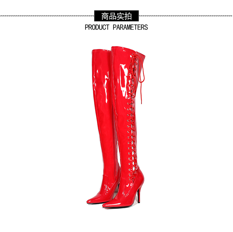 2017 sexy over the knee boots 12 CM cao stiletto giày chỉ PU da mỏng stretch boots side zip cao khởi động