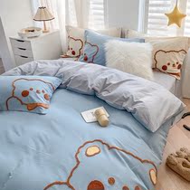 Cute cotton washing cotton sheets four-piece towel embroidered quilt cover children cartoon cotton bedding girl