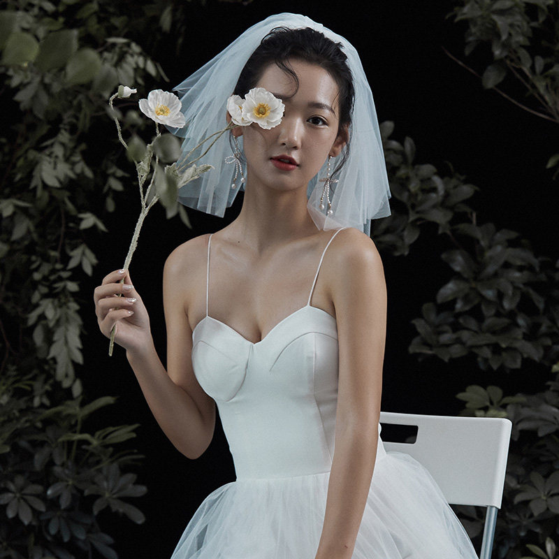 Bridal veil Main wedding tiara Super fairy forest department simple certificate photo props Short double-layer puffy small veil