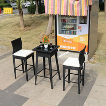 Outdoor bar table and chair combination high-leg rattan table and chair restaurant three-five-piece set high-end cafe bar bar chair