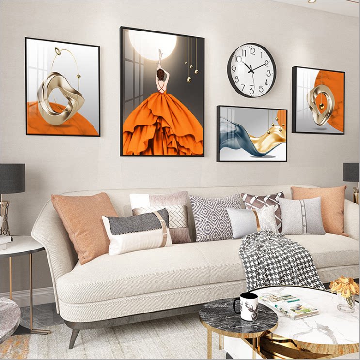 Living Room Decoration Painting Sofa Background Wall Hanging Painting Atmosphere Upscale Dining Hall Mural Light Extravagant Wall Hanging Painting Bedroom Crystal Porcelain Painting