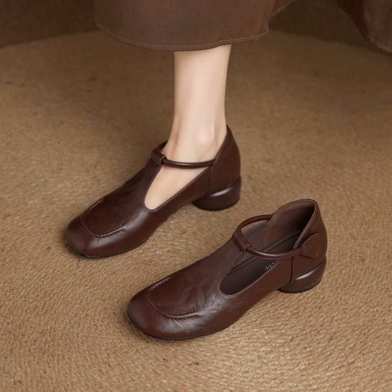 Genuine Leather Low-Heeled Shoes for Women 2026 Spring and Autum New Style Comfortable Soft Sole Soft Surface Non-Tiring Flat Heel Work Shoes