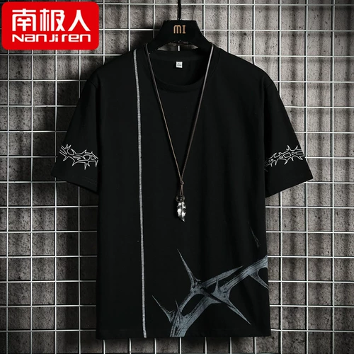 Трендовая универсальная брендовая хлопковая футболка с коротким рукавом, круглый воротник