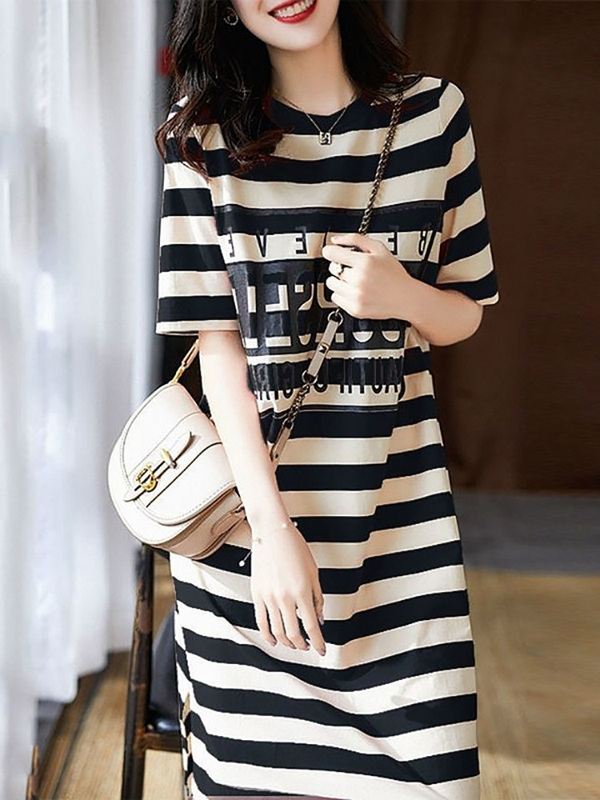 European Style Striped Dress for Women, Summer Thin Version, 2026 New Fashion, Loose Fit, Slimming, Pure Cotton Long Dress, Trendy European Style Striped Dress for Women, Summer Thin Version, 2026 New Fashion, Loose Fit, Slimming, Pure Cotton Long Dress, Trendy