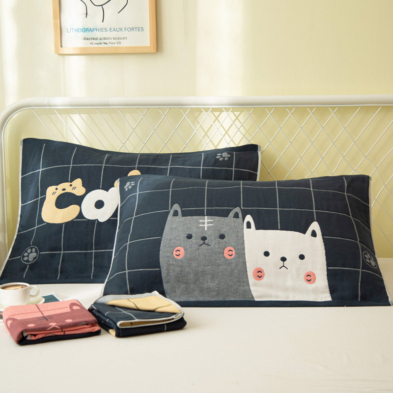 Healing gauze children's pillow towel does not fall off pure cotton a pair of high-end single cartoon cover large