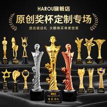 Trophy custom-made Oscar gold man high-grade crystal creative competition champion metal commemorative lettering production