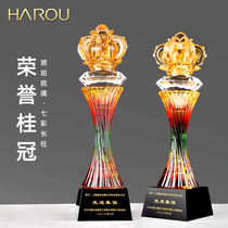 Crystal glaze trophy custom-made creative crown high-grade glass volunteer souvenir honor award lettering