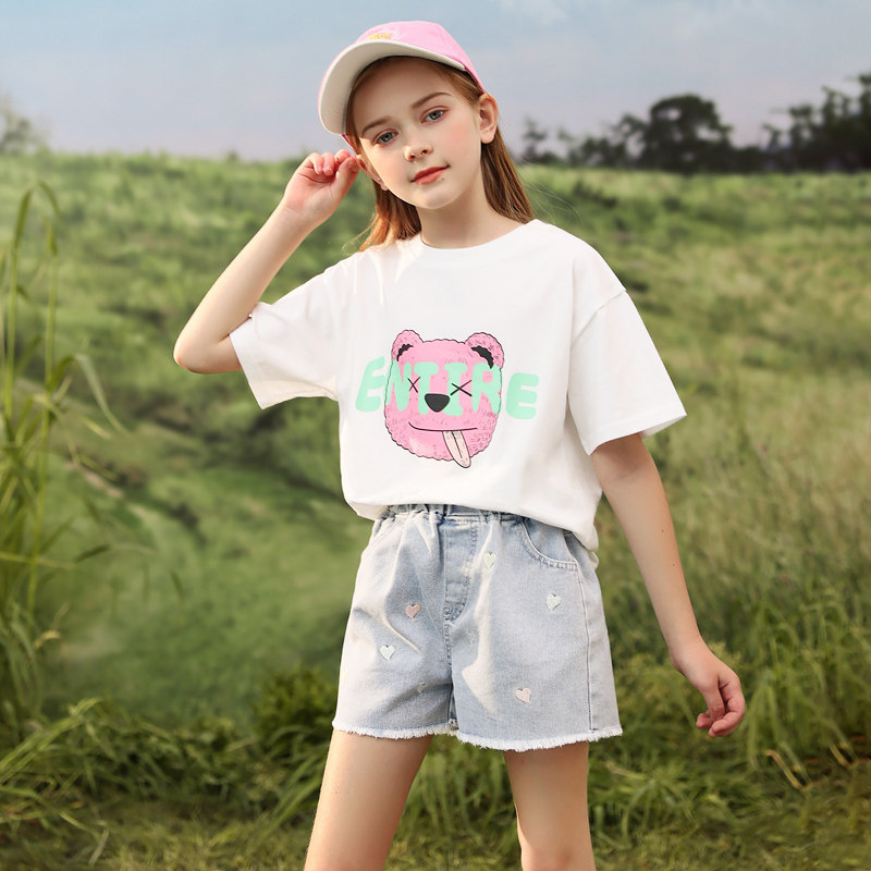 Girl's Summer Suit 2022 New Trendy Foreign Pie Summer Clothing Online Red Girl Children Suit Shorts Two Pieces
