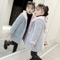 Girl mink velvet jacket 2021 new foreign style childrens autumn and winter clothes thick girl wool coat