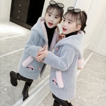 Girls woolen coat autumn winter clothing 2021 New Korean children thick plus velvet princess medium long woolen coat