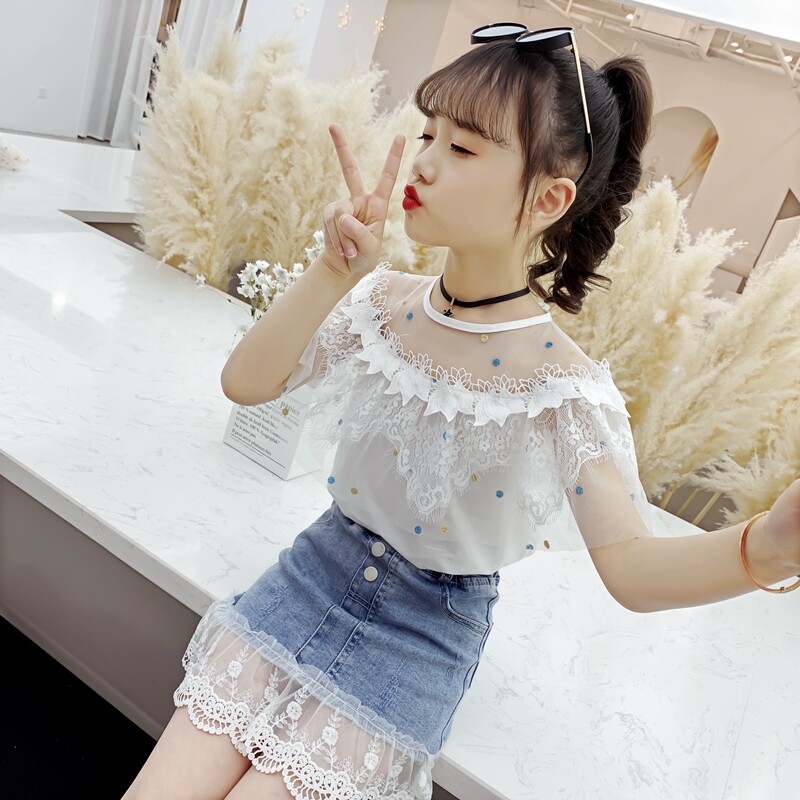 Girl Dress Summer Clothing 2022 New Suit Children Summer Trendy Nets Red Girl Foreign Pie Dress two sets
