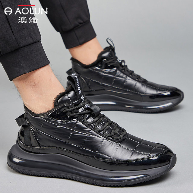 Aolun winter plus velvet warm down cloth Martin boots men's mid-top all-match Korean style trendy men's sports boots cotton boots