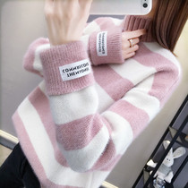  Mink fluff womens winter 2020 new loose Korean lazy wind pullover autumn and winter knitted top clothes thickened