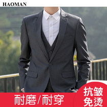 Gray suit Mens suit Spring casual jacket Business career formal slim suit Mens small suit top
