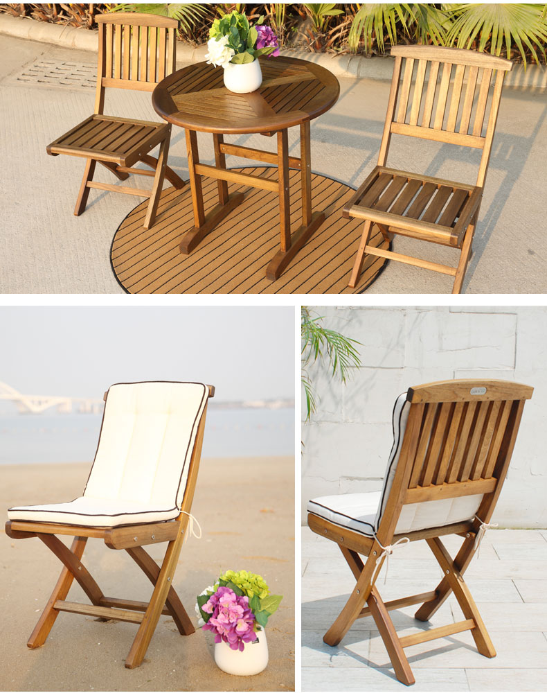 Jingou ban công ngoài trời gỗ rắn gỗ tếch bàn ghế ba mảnh đặt ngoài trời patio đồ nội thất giải trí gấp ghế kit - Bàn ghế ngoài trời / sân bộ bàn ghế ngoài trời giá rẻ