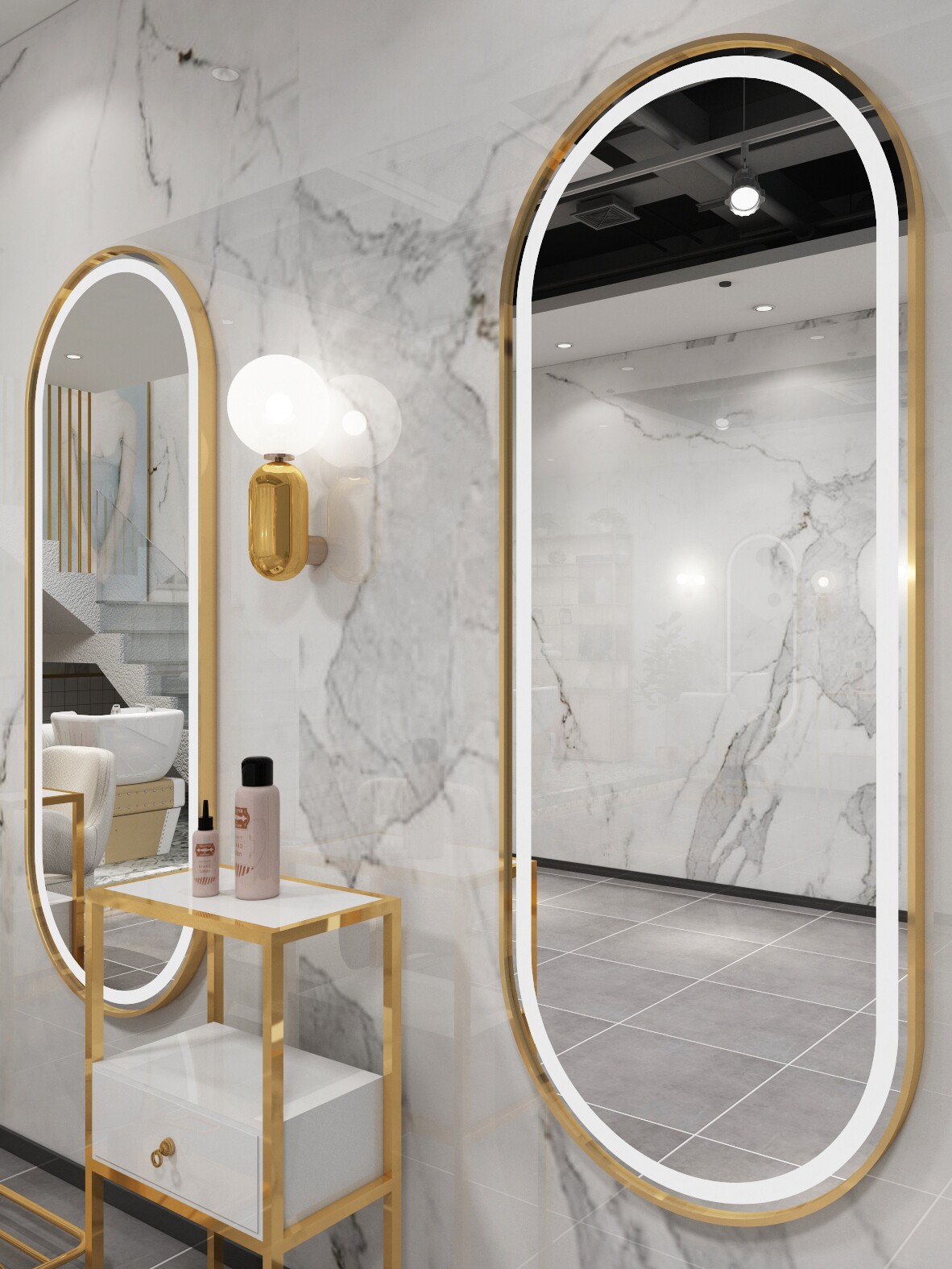 Net red beauty shop mirror hair salon mirror simple with light beauty mirror Single mirror LED integrated hair salon special