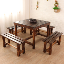 Outdoor Patio Embalming Wood Table And Chairs Combined Balcony Terrace Terrace Cool Terrace Garden Outdoor Retro Casual Carbonated Wooden Table Stool