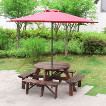 Outdoor Embalming Wood Table And Chairs Combined Balcony Terrace Garden Open Air Large Row Stall Courtyard Casual Outdoor Solid Wood Carbonation