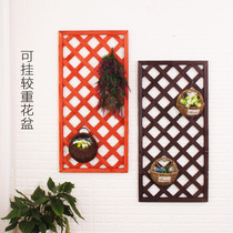 Anti-corrosion solid wood balcony wall hanging decorative wall hanging plant climbing vine wall hanging wall grid partition flower shelf