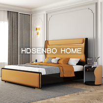 Huadi Senbao Modern light luxury solid wood double wedding apartment villa master bedroom 1 8 meters designer leather bed