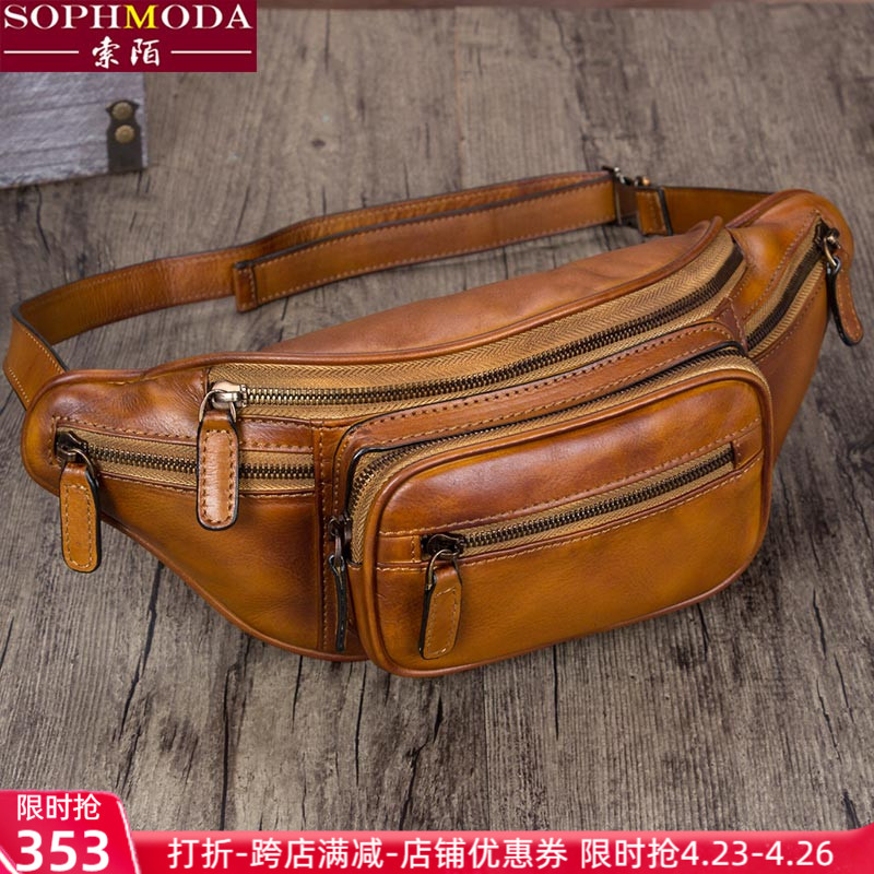 Retro Bag Handmade Leather Bag Female Head Layer Cow Leather Skew Satchel Women's Pocket Women Genuine Leather Chest Bag Woman 2022 New Fashion