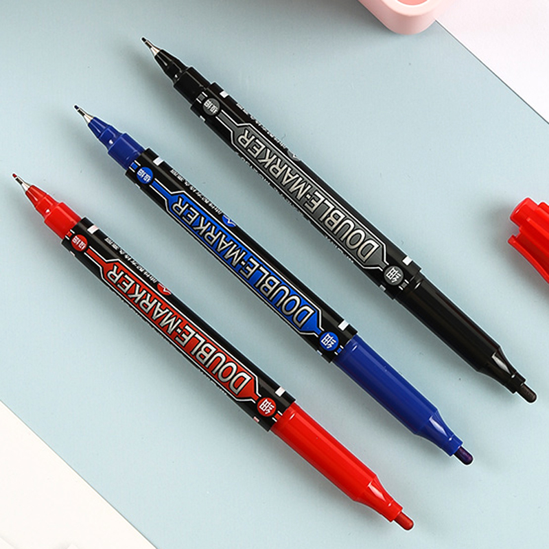 Morning light note pen small double head hook line pen wipe away from oily small double head note pen black red blue children painting not falling color waterproof sketching pen quick dry MG-2130 wholesale-Taoba