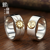 Silver password flat beating ring male s925 silver 18K gold print bench Takahashi Wulang handmade big curry with the same paragraph